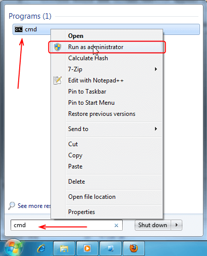 run command prompt as an administrator in Windows 7