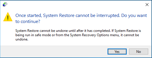 confirm to restore from the restore point