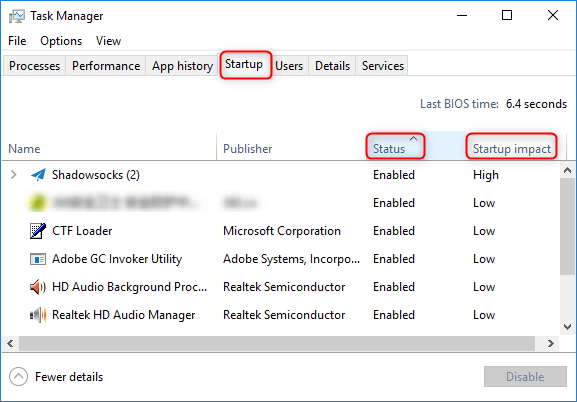 disable startup apps on Windows 10