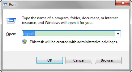 enter regedit in Windows 7 run