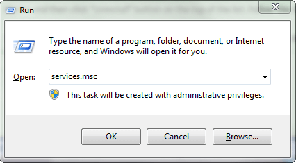 enter service msc in windows 7 run