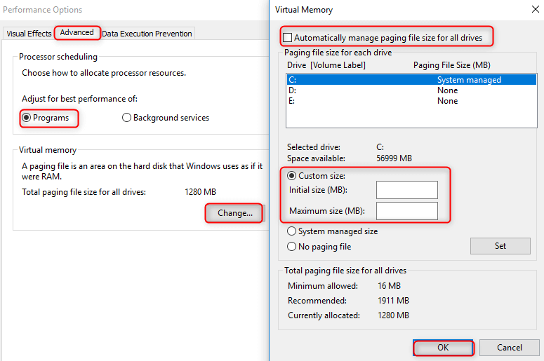 optimize system memory usage on Windows 10