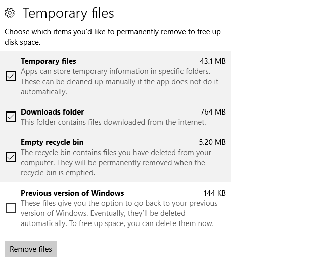 Remove temporary files on Windows 10