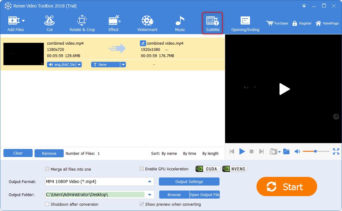select subtitle in Renee Video Editor Pro