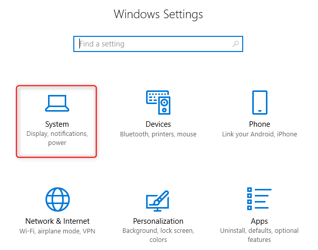 open Windows 10 system settings