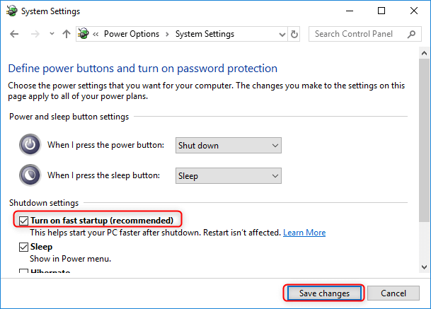 enable fast startup on Windows 10