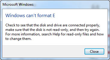 windows can not fomat usb flash drive