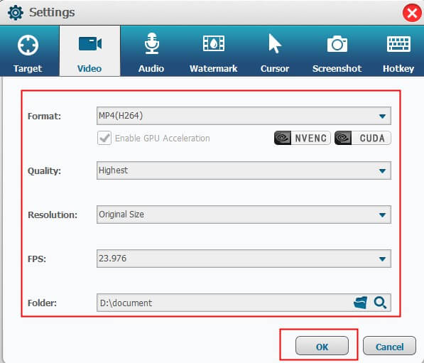 screen recording configurations