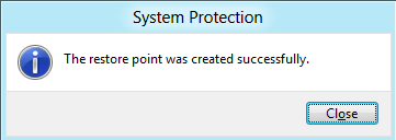 Successfully Created system restore point