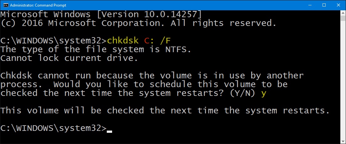 enter chkdsk c f in command prompt