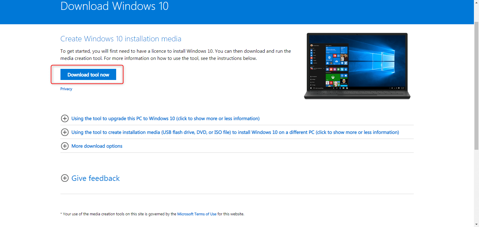 download Windows 10 installation media tool