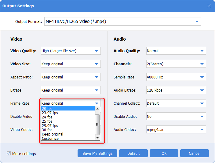 check video frame rate settings