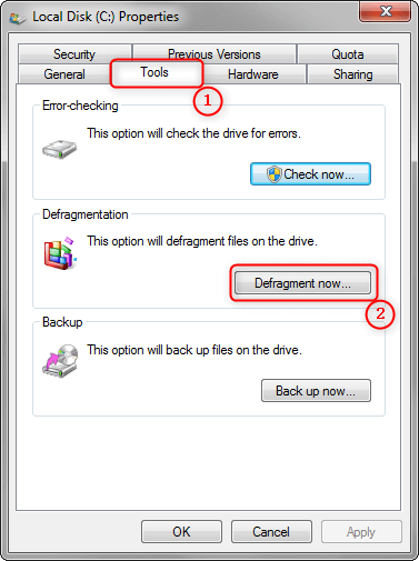 process disk defragment