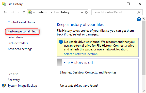 Restore personal files