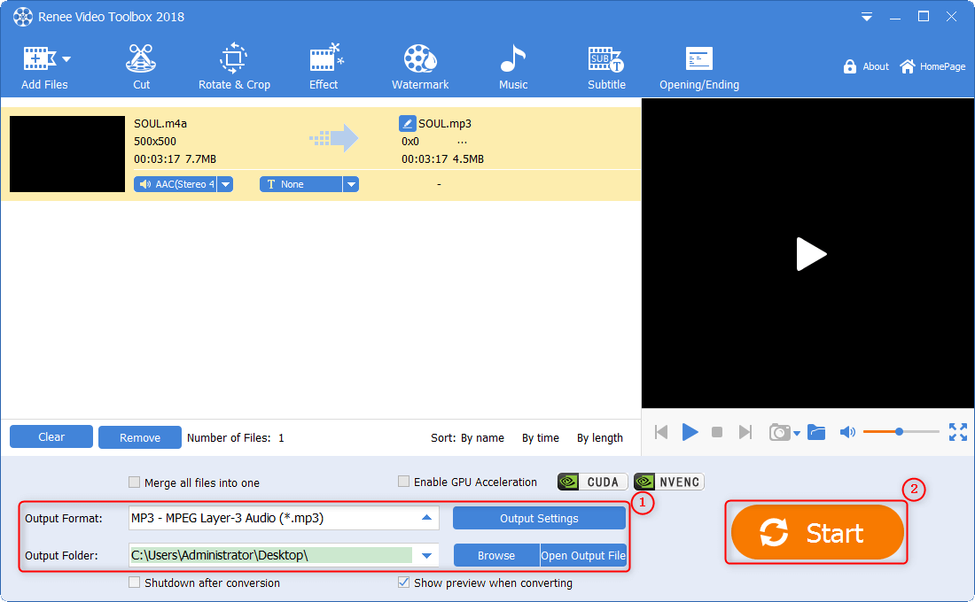select output format and saving folder