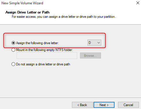 assign drive number for partition