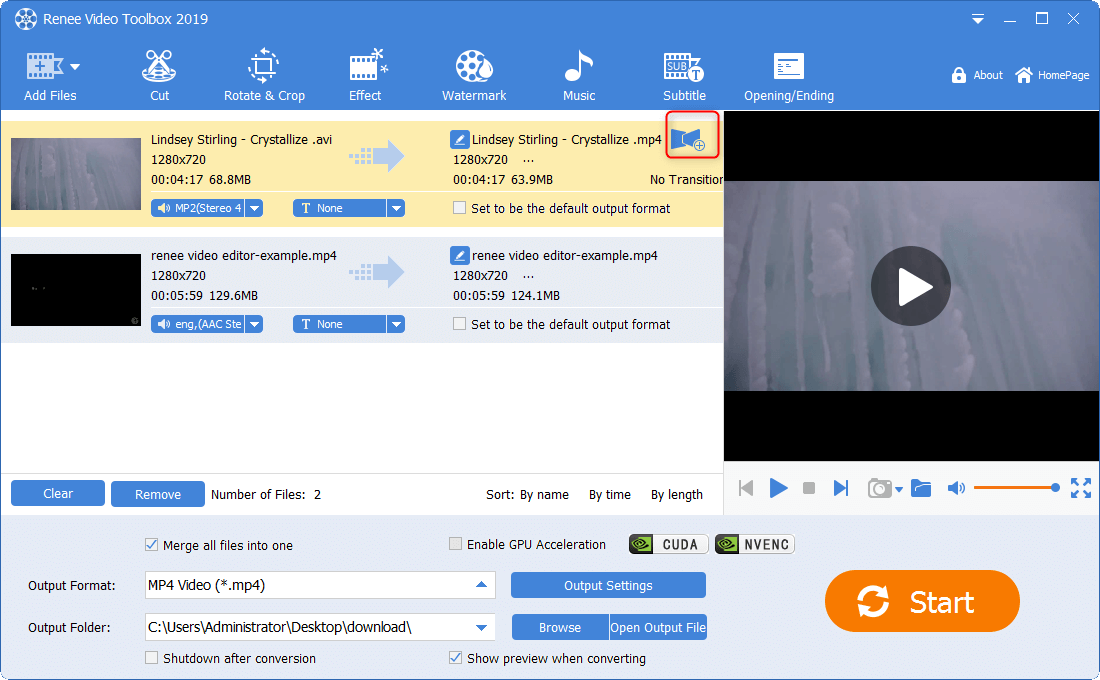 add video transition in renee video editor pro