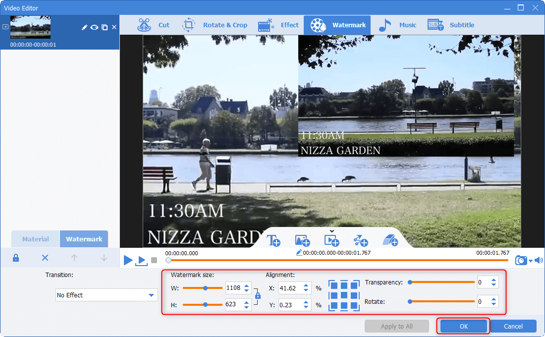 adjust video watermark positiion