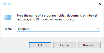 type diskpart to run
