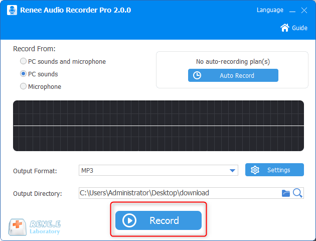 click to record audios in renee recorder pro