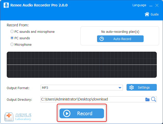 haga clic para grabar audios en renee recorder pro