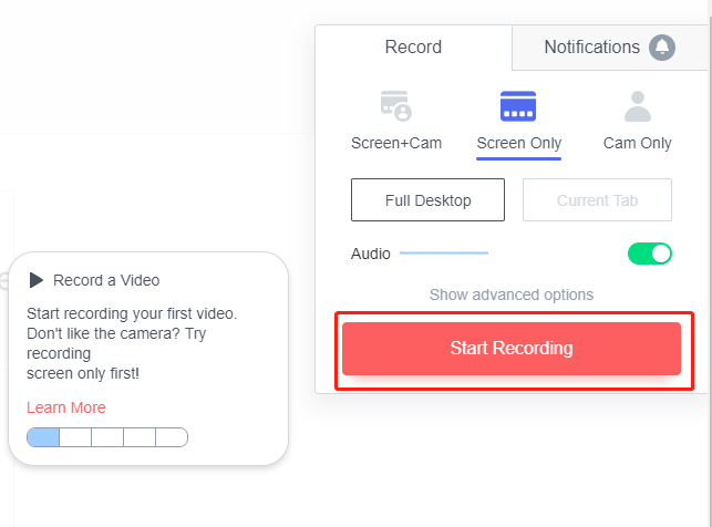start recording videos with loom