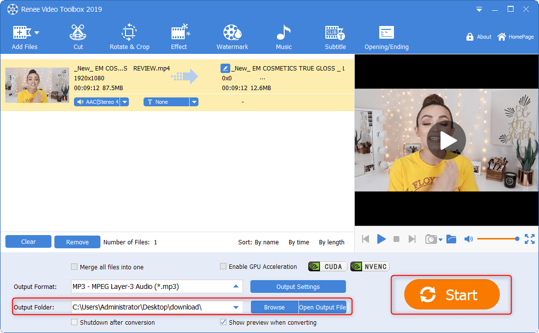 start to save an audio format in Renee Video Pro