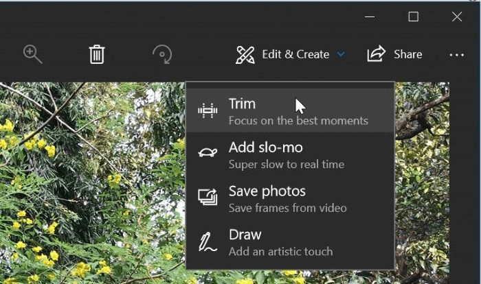 Trim video files in Windows 10 using Photos app