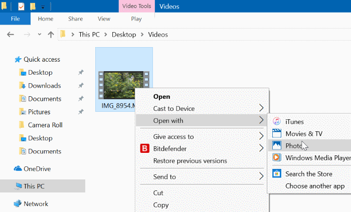 trim video files in Windows 10 using Photos app