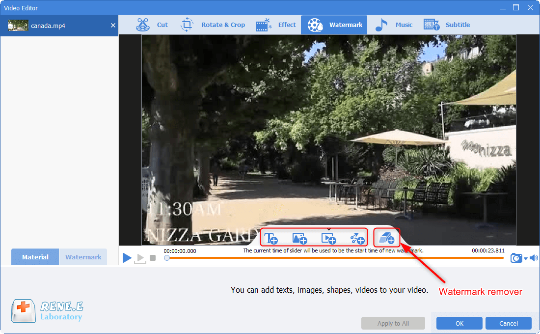 use watermark and watermark remover in renee video editor pro