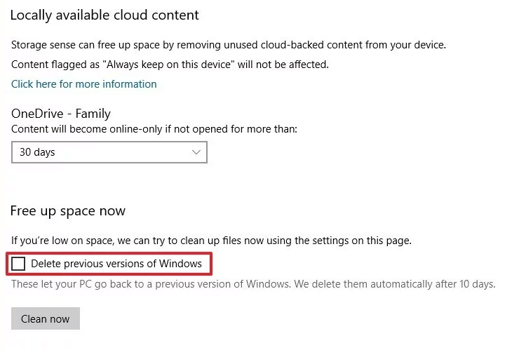 delete previous version of Windows