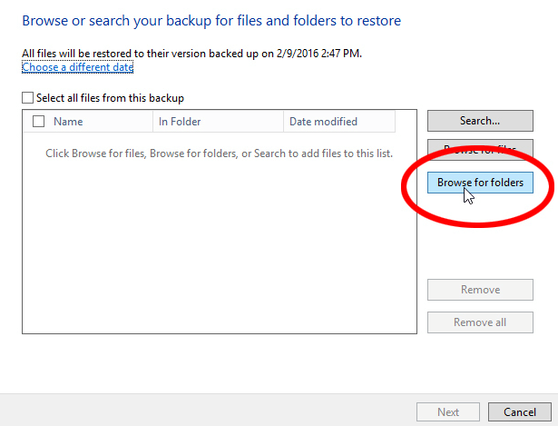 Browse Windows 7 backup