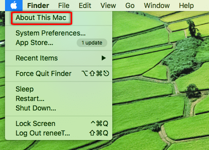 find about this mac in menu