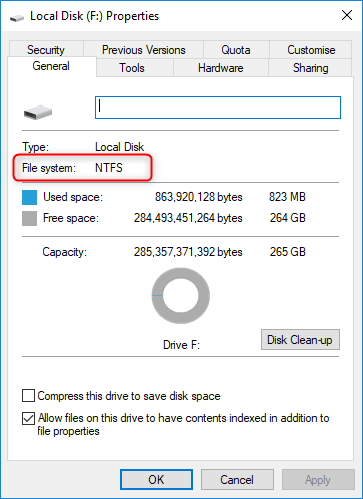 check file system in disk properties