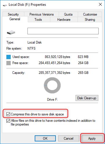 compress the drive to save disk space