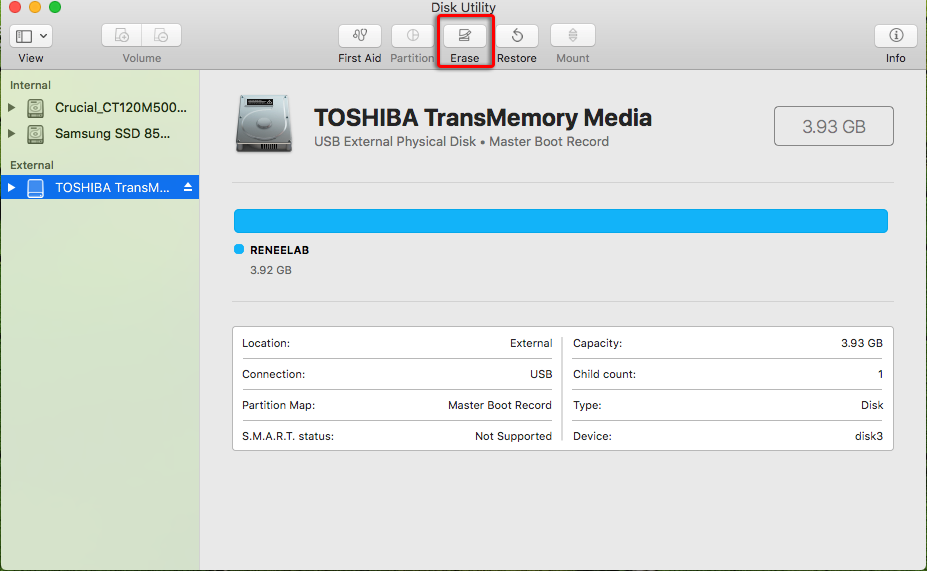 erase hard disk drive when it is not showing up in mac