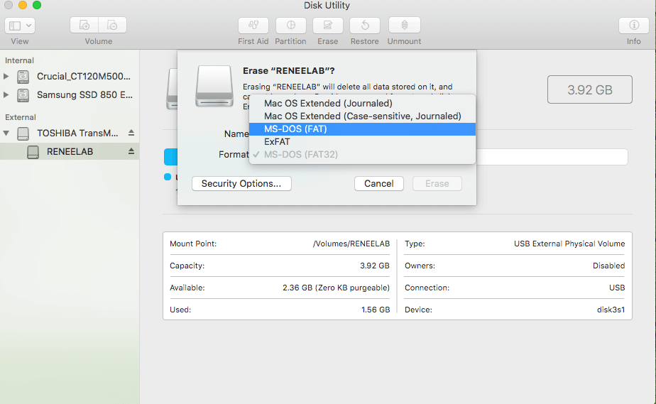 select format disk and change new format in mac