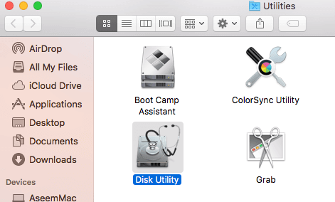 Encrypt USB Drive in Mac OS open disk utility in macos
