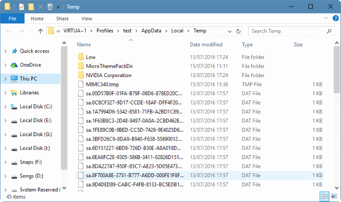 open temporary or temp folder