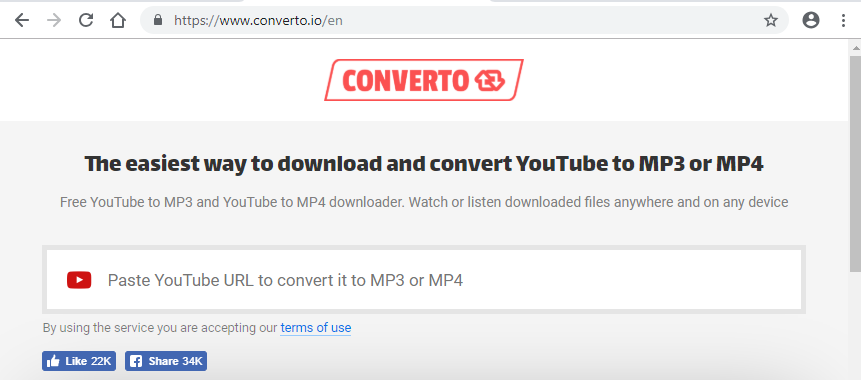 paste youtube link in converto