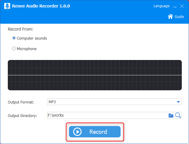record computer sounds in renee audio recorder
