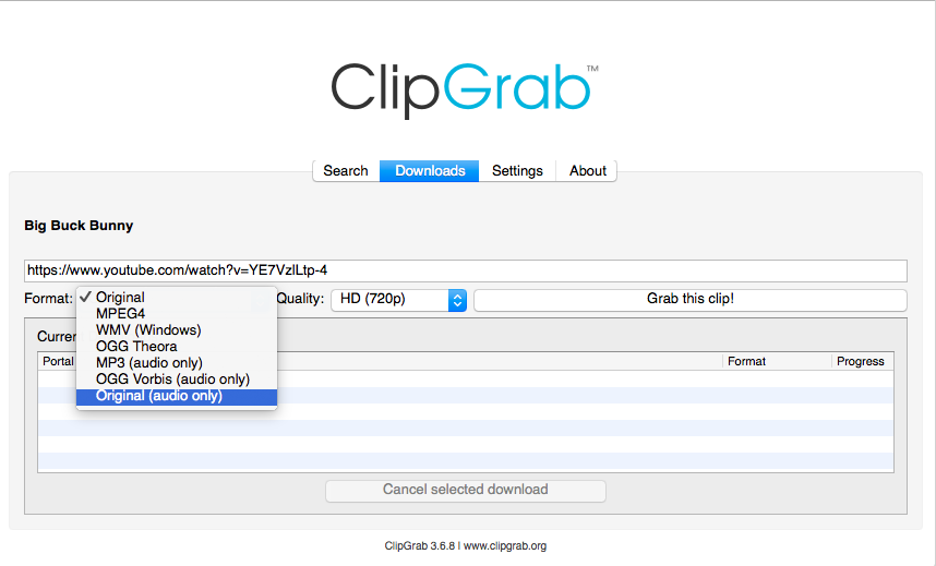 select mp3 format in clipgrab