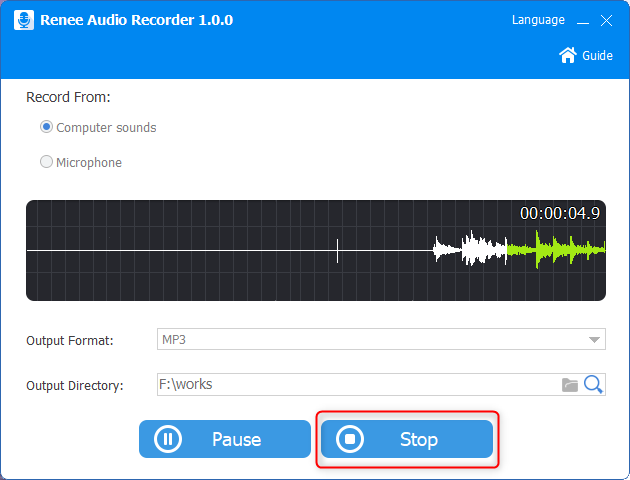 stop to record computer sounds