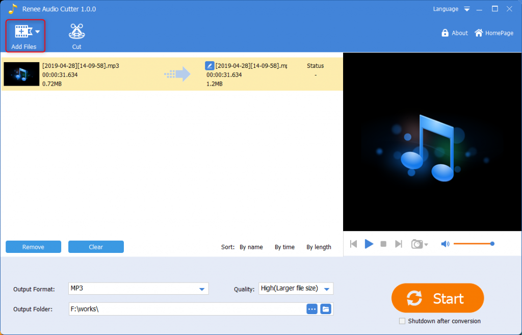 click to add audio files in renee audio tools