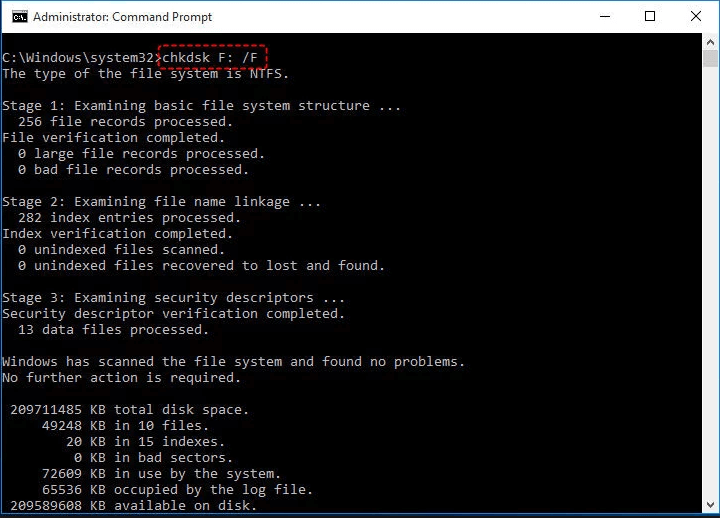 chkdsk f /f to fix sd card recovery