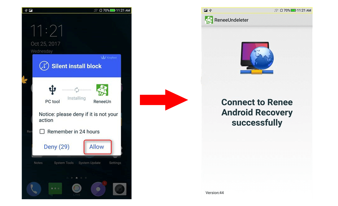 allow renee android recovery to connect to android phones