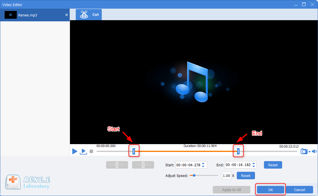 set start and end time to cut mp3