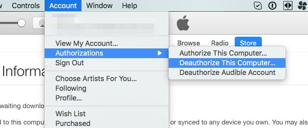 Deauthorize iTunes in computer