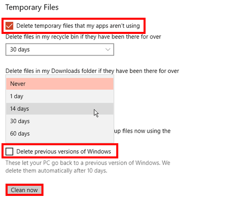 Delete junk files in Windows 10