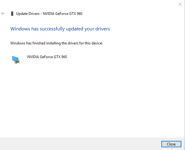 windows successfully updated your drvier